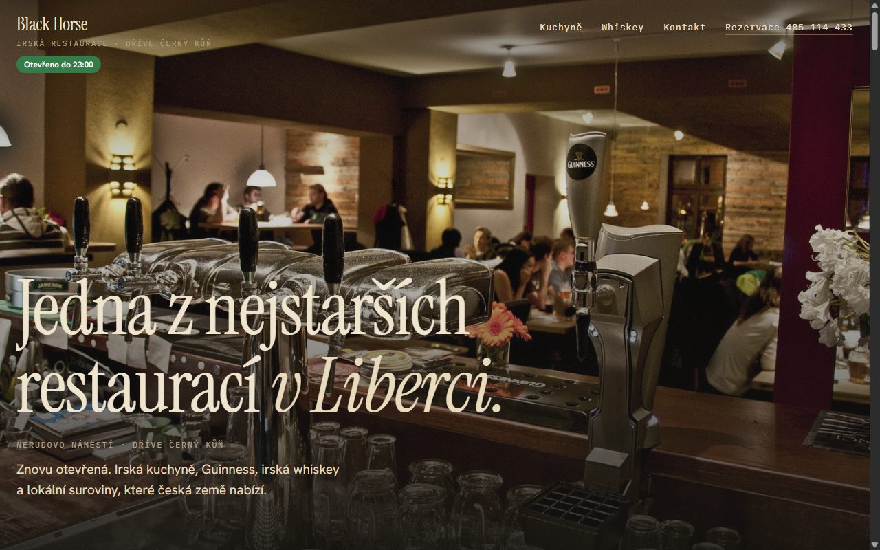 Úvodní stránka návrhu webu restaurace Black Horse v Liberci