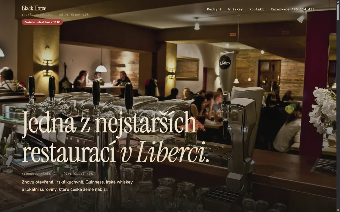 Úvodní stránka návrhu webu restaurace Black Horse v Liberci