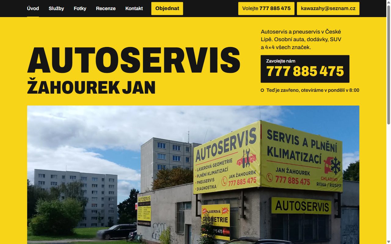 Úvodní stránka webu Autoservis Žahourek Jan